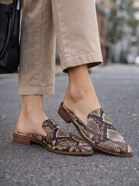 Madewell Snake Print Leather Mule Slides Women Size 7.5 Brown